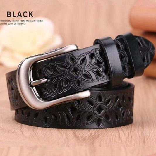 Carved Genuine Leather Belt for Women