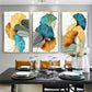 Green, Blue & Golden Ginkgo Biloba Leaves Canvas