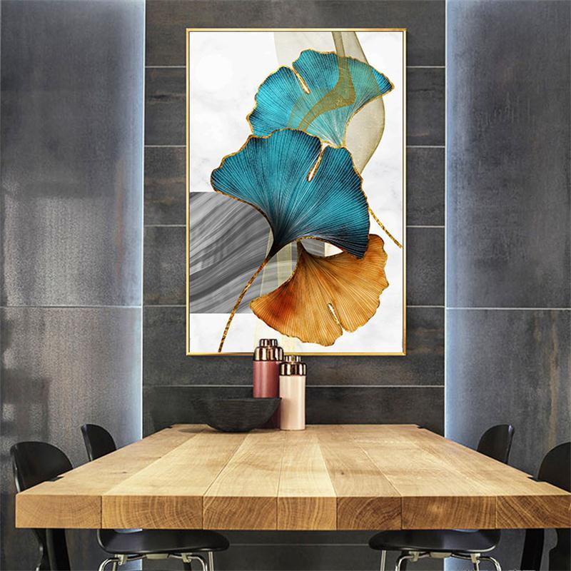 Green, Blue & Golden Ginkgo Biloba Leaves Canvas