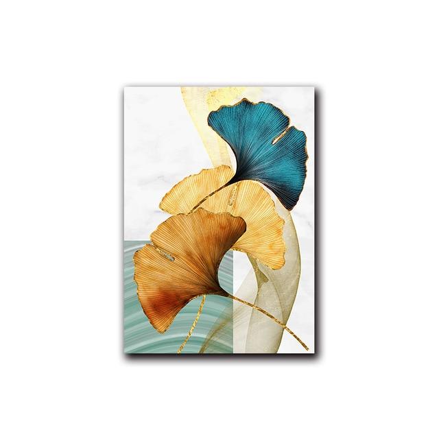 Green, Blue & Golden Ginkgo Biloba Leaves Canvas