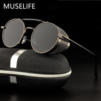 Unisex Steampunk Round Metal Sunglasses