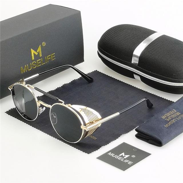 Unisex Steampunk Round Metal Sunglasses