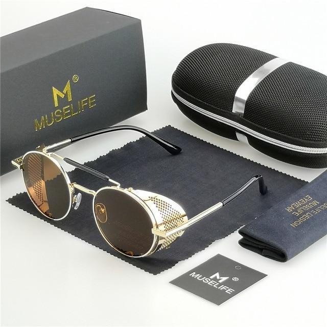 Unisex Steampunk Round Metal Sunglasses