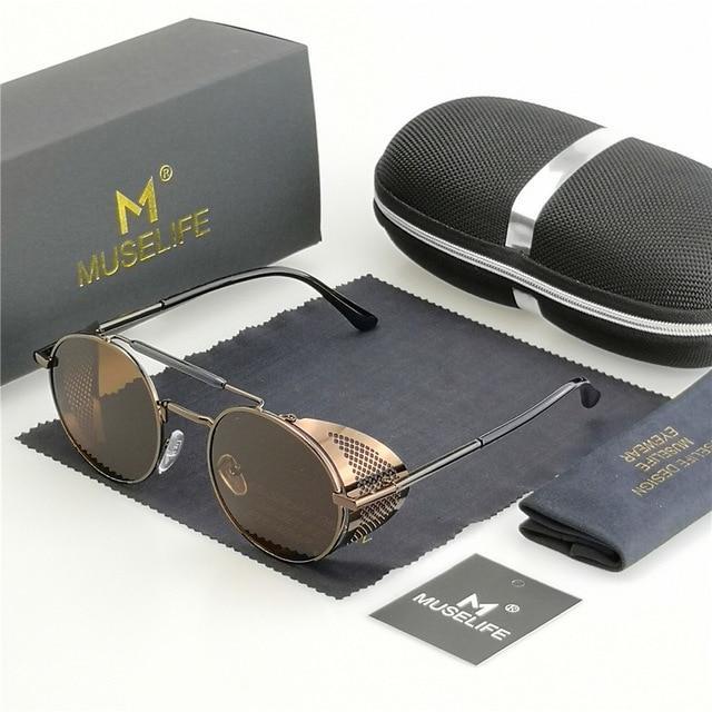 Unisex Steampunk Round Metal Sunglasses