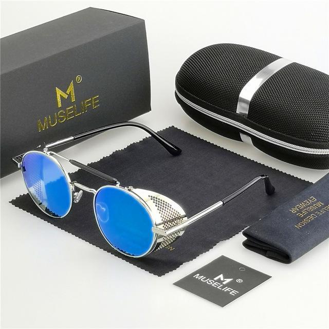Unisex Steampunk Round Metal Sunglasses
