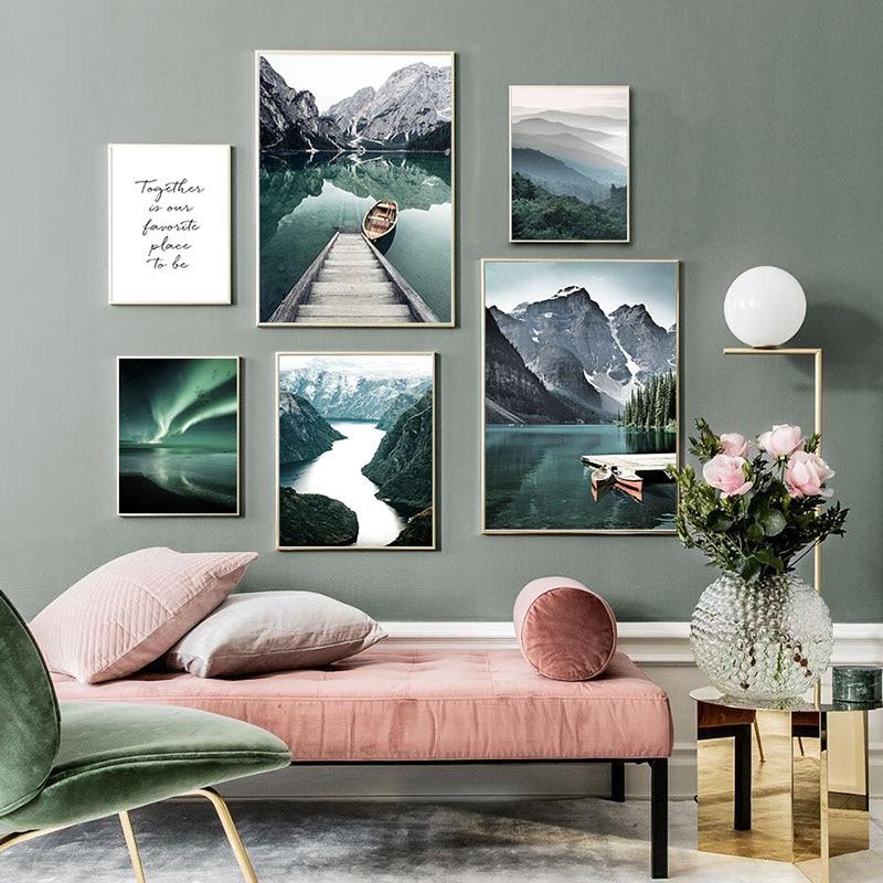 Scandinavian Travel Teal Landscape Canvas