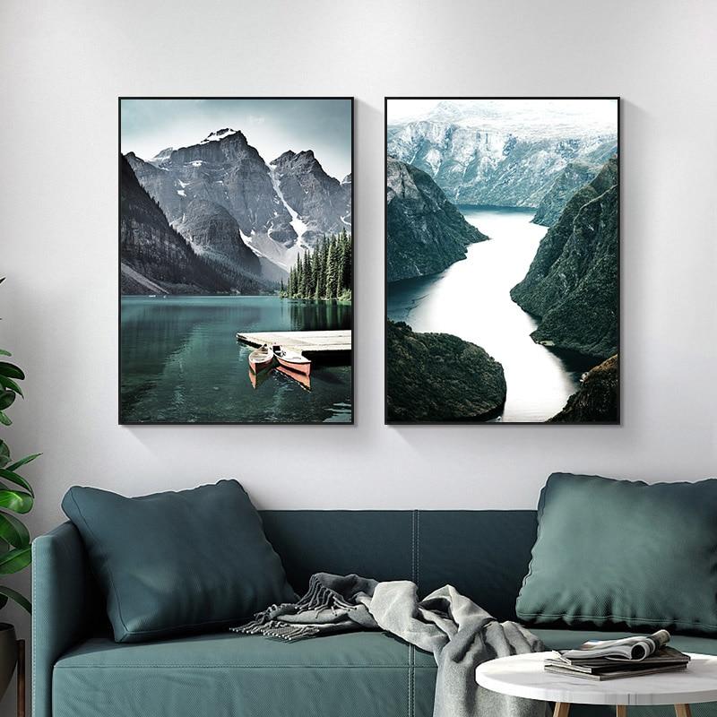 Scandinavian Travel Teal Landscape Canvas
