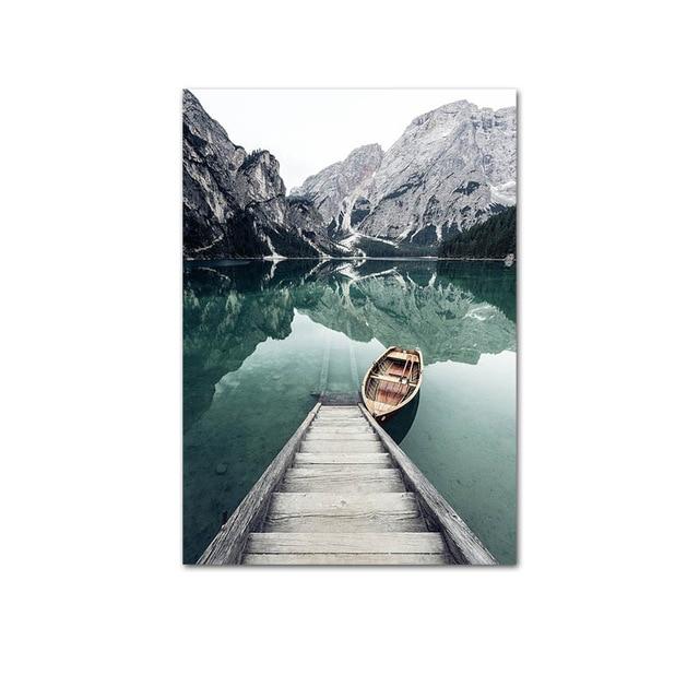 Scandinavian Travel Teal Landscape Canvas