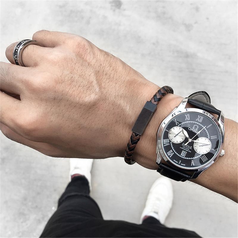 DarkO -Two-color Mixed Braid Genuine Leather Bracelet - Indigo-Temple