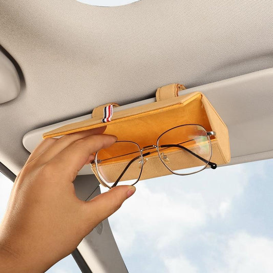 Premium Leather Magnetic Car Glasses Organizer