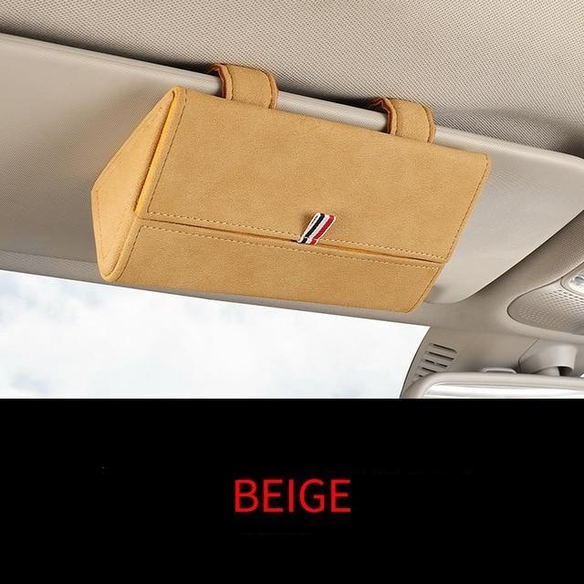 Premium Leather Magnetic Car Glasses Organizer