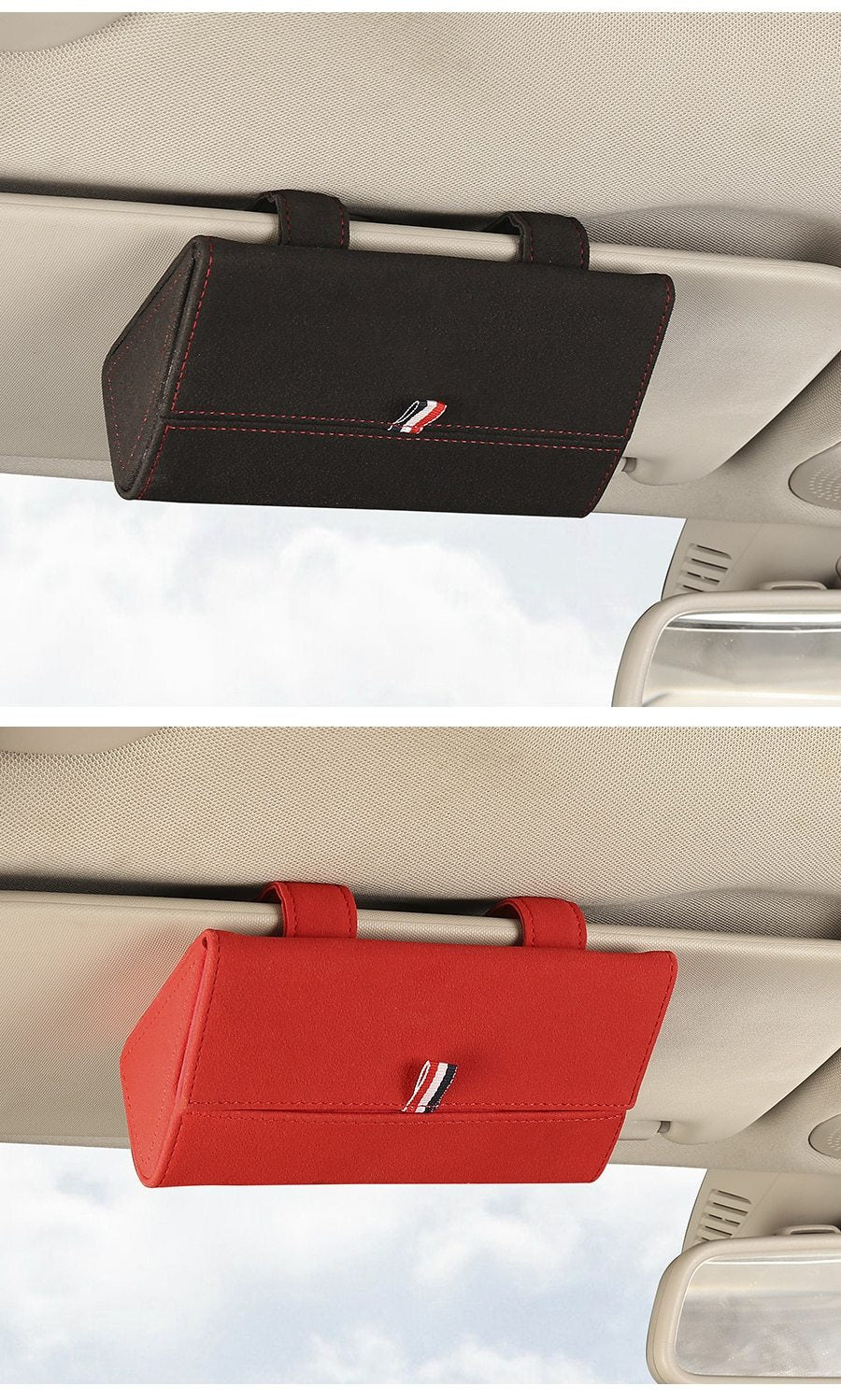 Premium Leather Magnetic Car Glasses Organizer