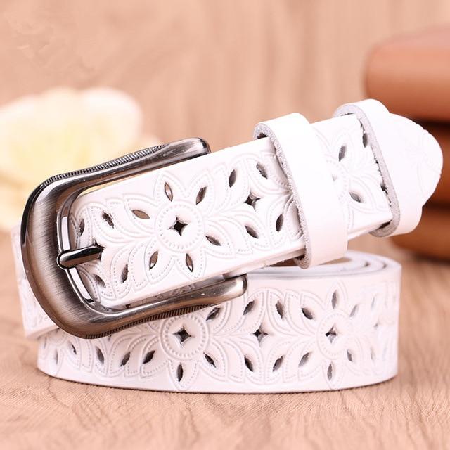 Carved Genuine Leather Belt for Women