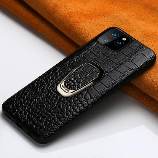 Genuine Leather Magnetic Ring Stand Case for iPhone