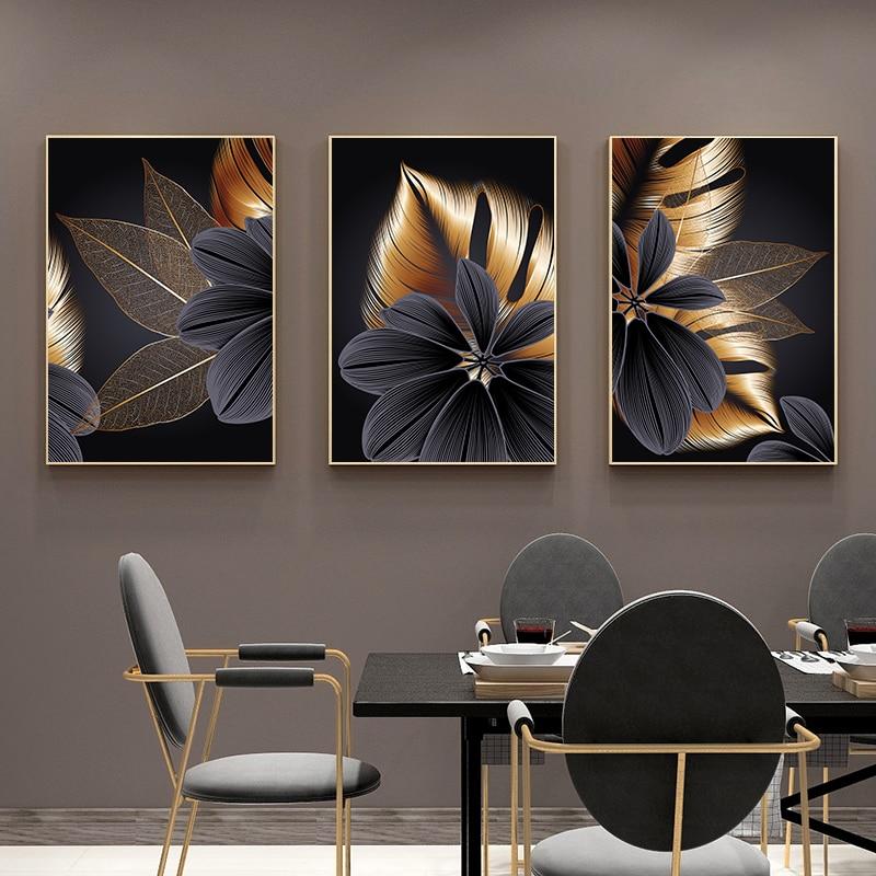 Black & Golden Leaves Canvas