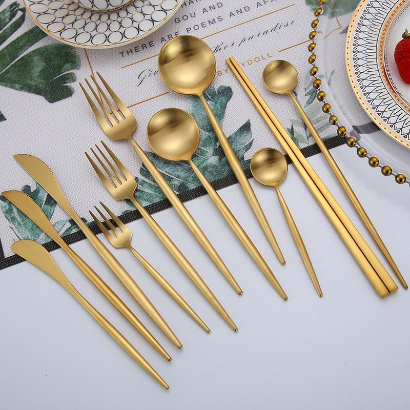 Gold Round Cutlery Set  Stainless Steel (4pcs