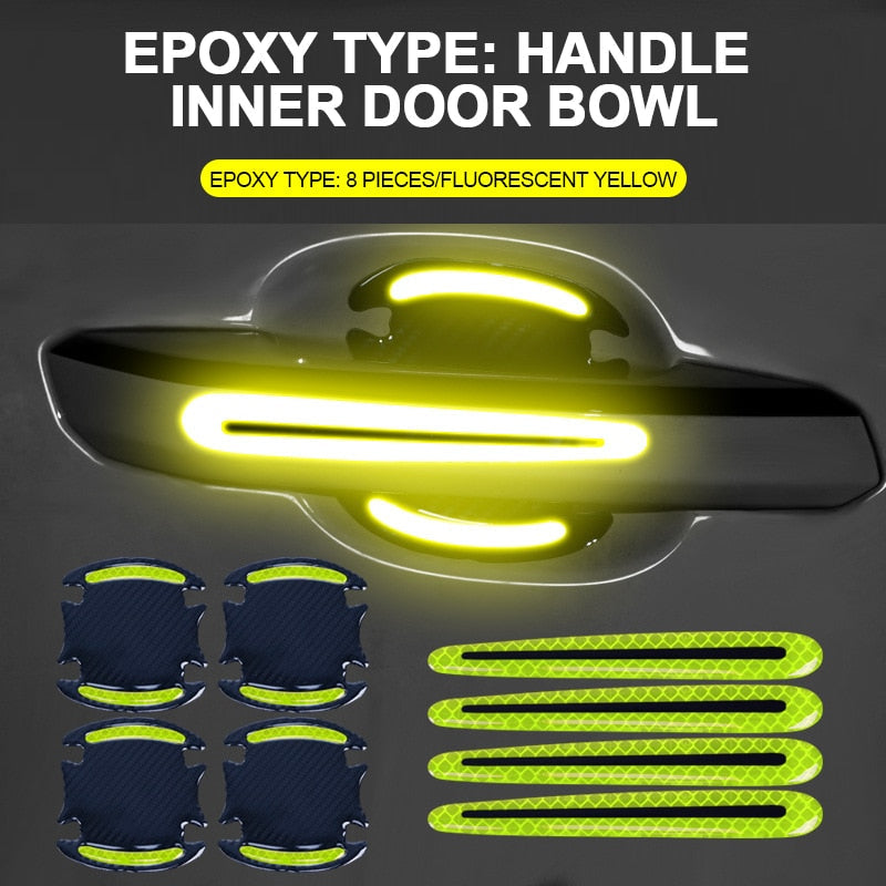 Reflective Car Door Handle Protection 3D Sticker (8 Pcs)
