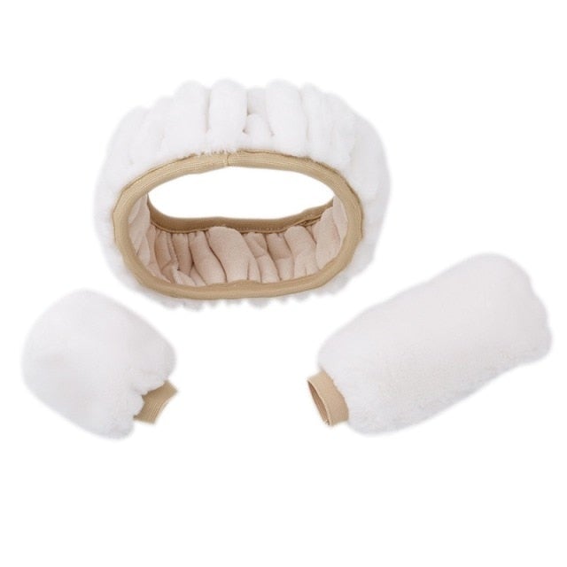 Warm Plush Car Steering Wheel Cover Set