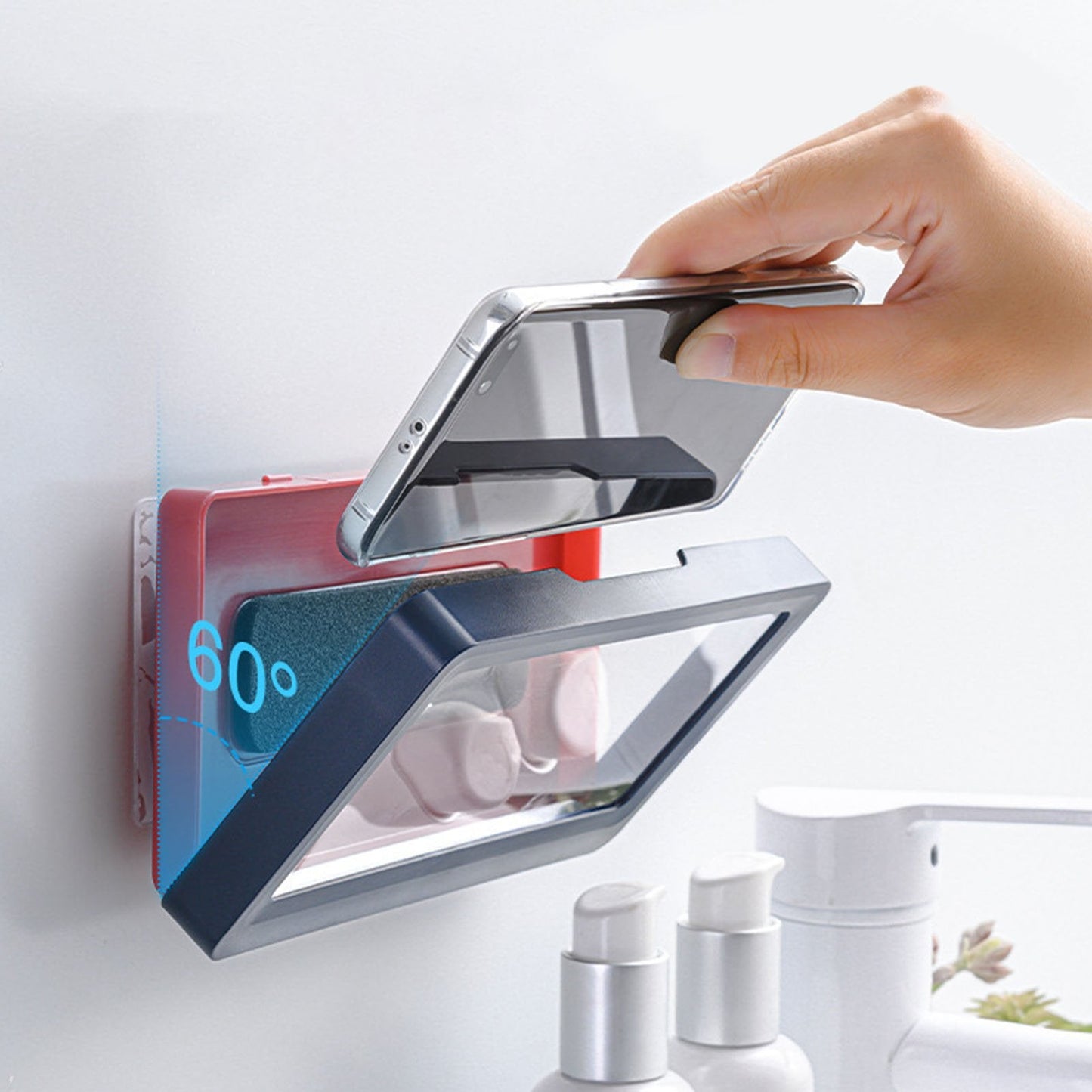 Punch-Free Wall Mounted Waterproof Self Adhesive Shower Phone Case