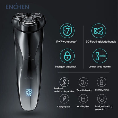 Enchen™ 3D Triple Blade IPX7 Electric Razor Shaver