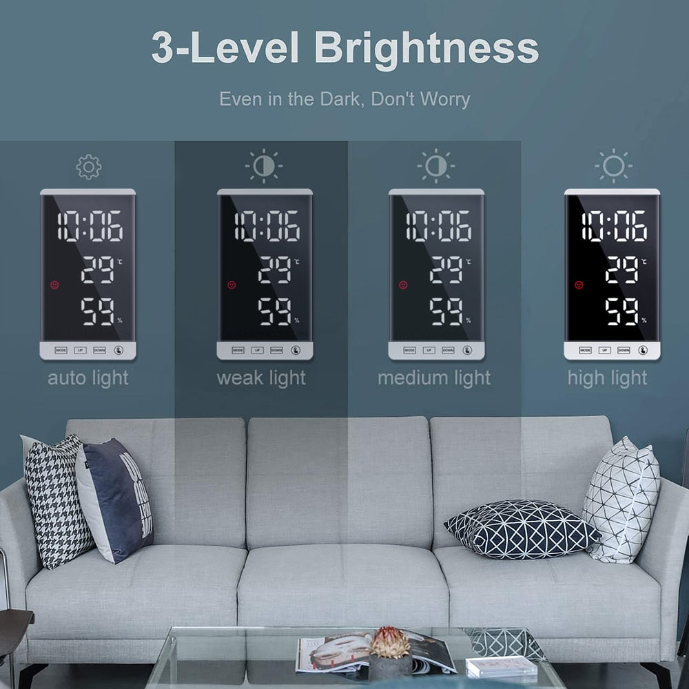 Stylish Multifunctional LED Mirror Alarm Clock
