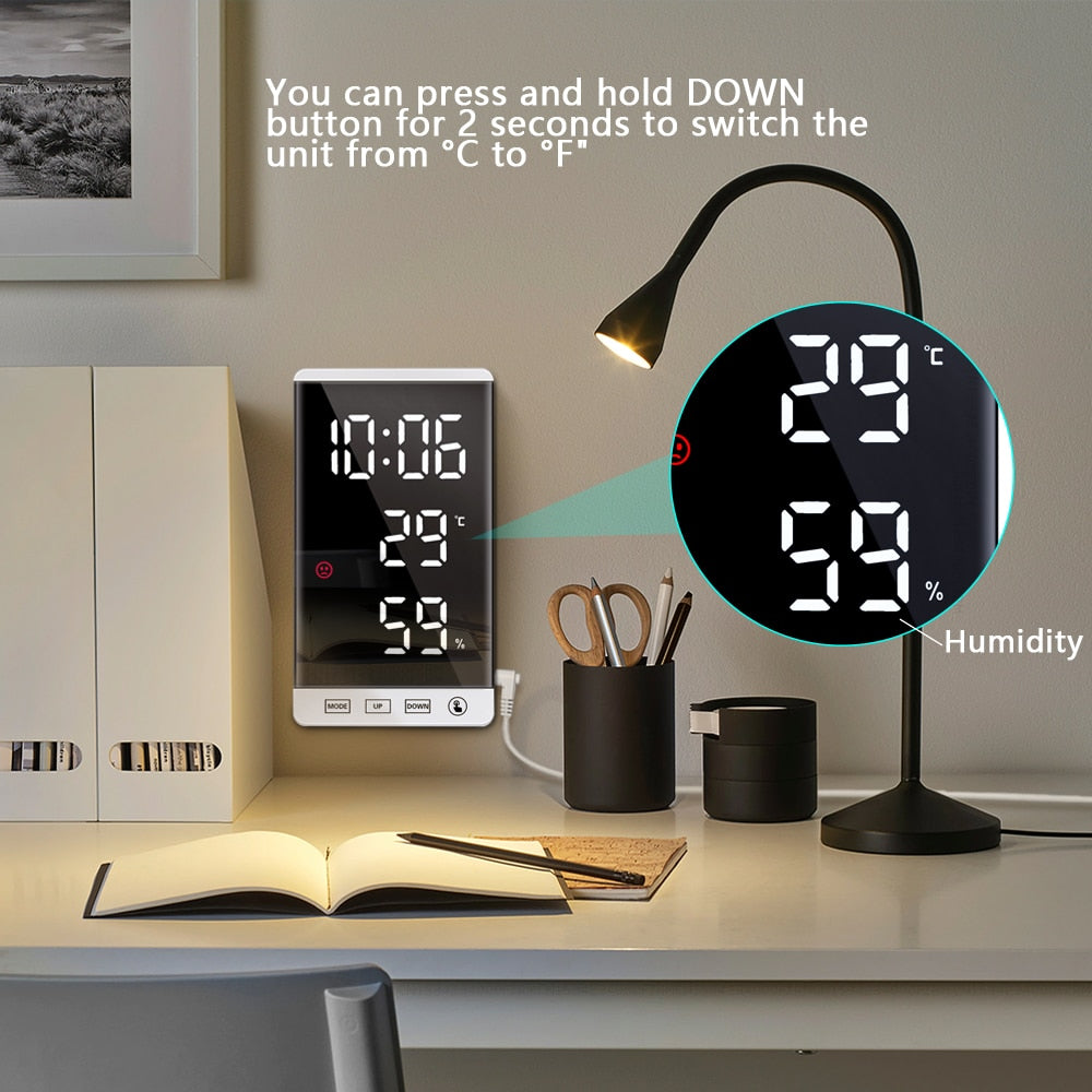 Stylish Multifunctional LED Mirror Alarm Clock