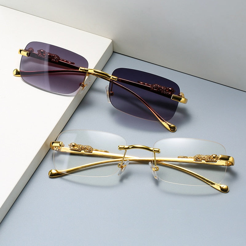 Unisex Leopard Luxury Rimless Sunglasses