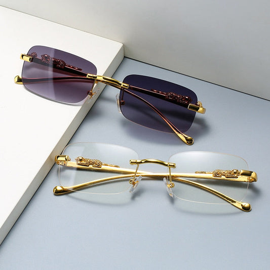 Unisex Leopard Luxury Rimless Sunglasses