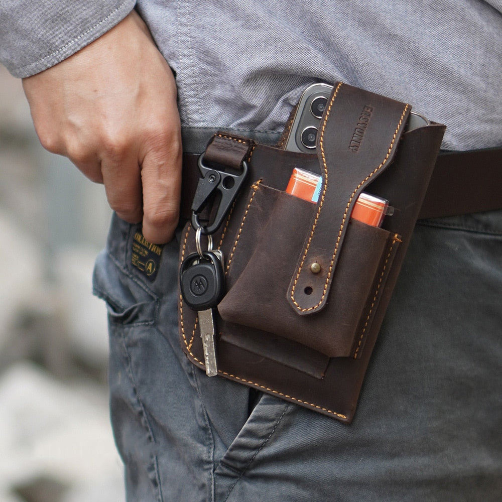 Leather Retro EDC Organizer Waist-Bag for Men