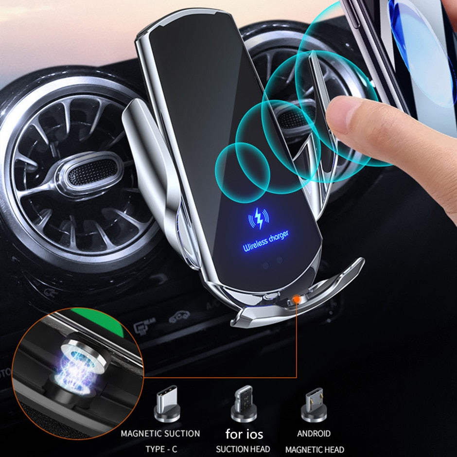 Automatic 3 in 1 Smart 15W Fast Wireless Charger Phone Mount