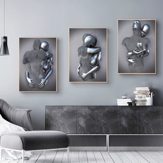 3D Metal Figure Statue Art Canvas Poster