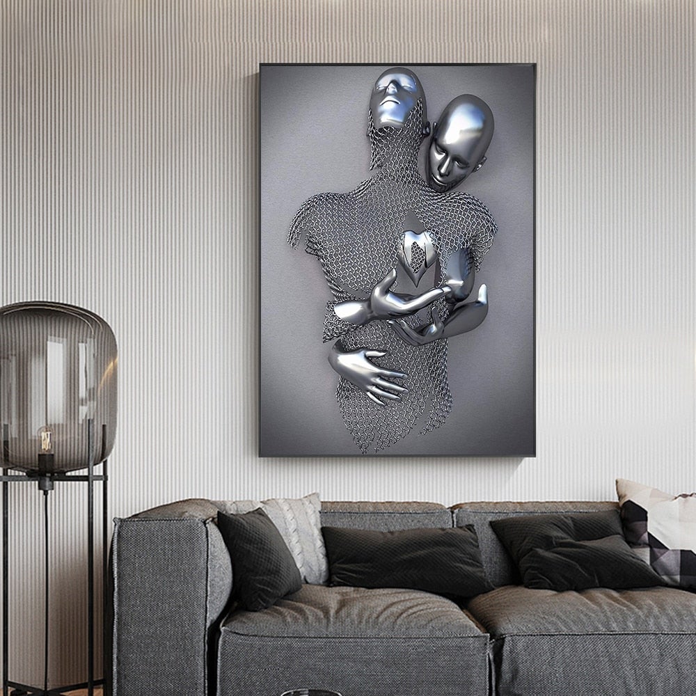 3D Metal Figure Statue Art Canvas Poster