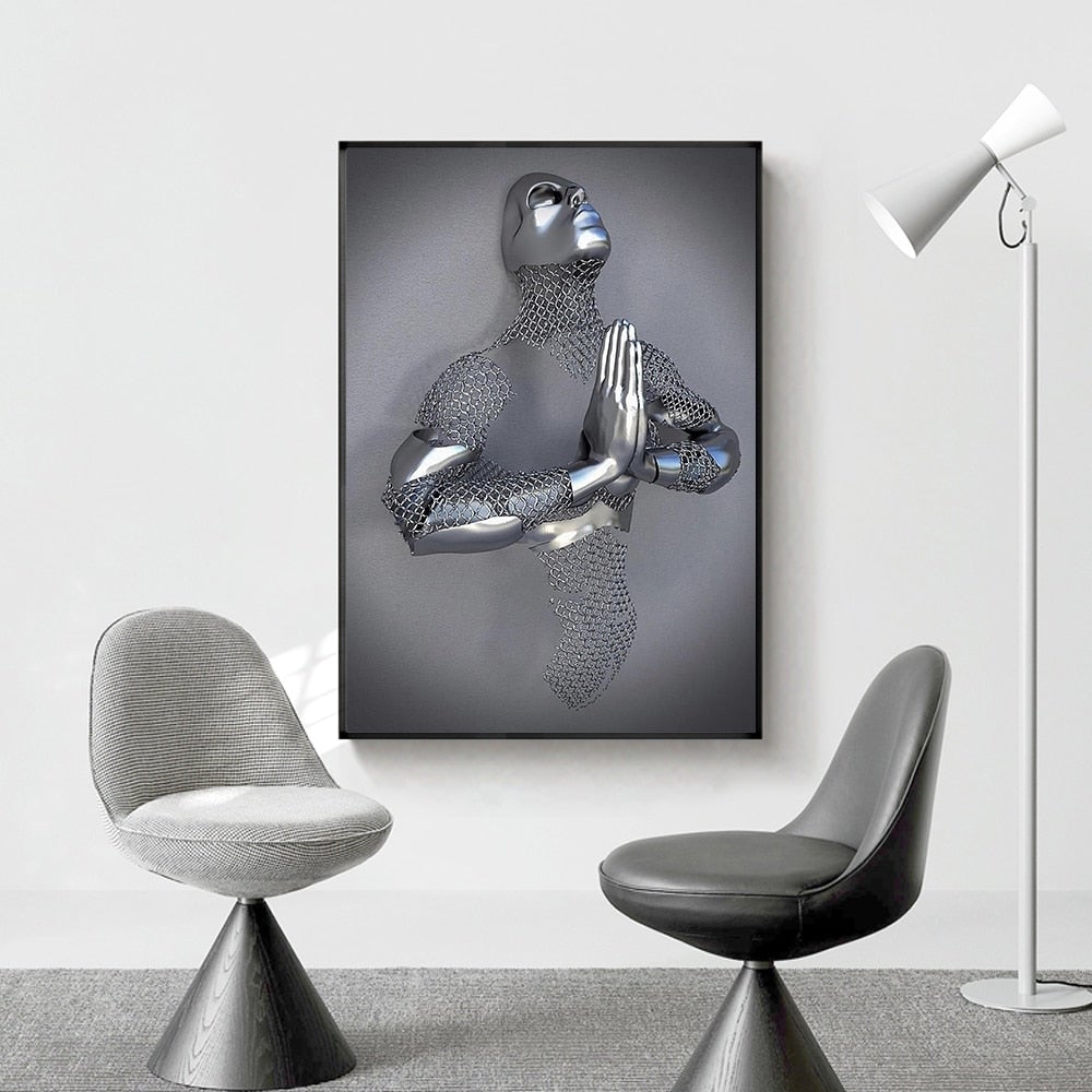 3D Metal Figure Statue Art Canvas Poster