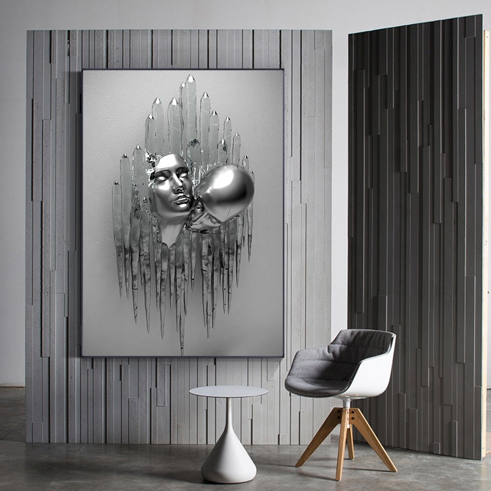3D Metal Figure Statue Art Canvas Poster
