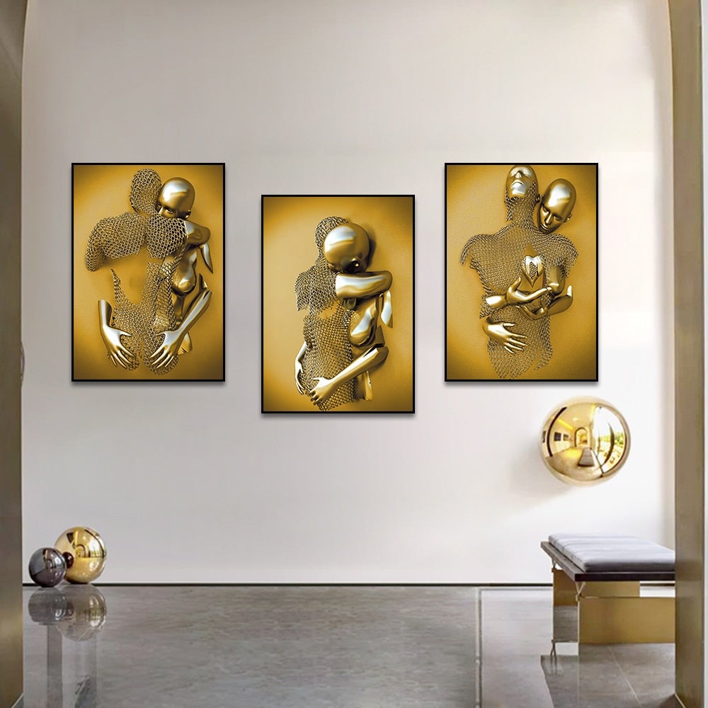 3D Metal Figure Statue Art Canvas Poster