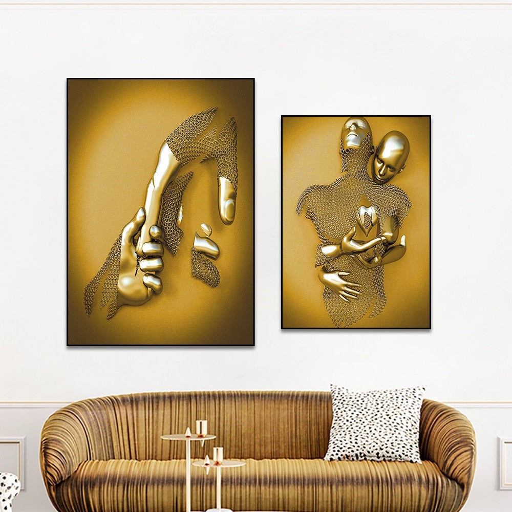 3D Metal Figure Statue Art Canvas Poster