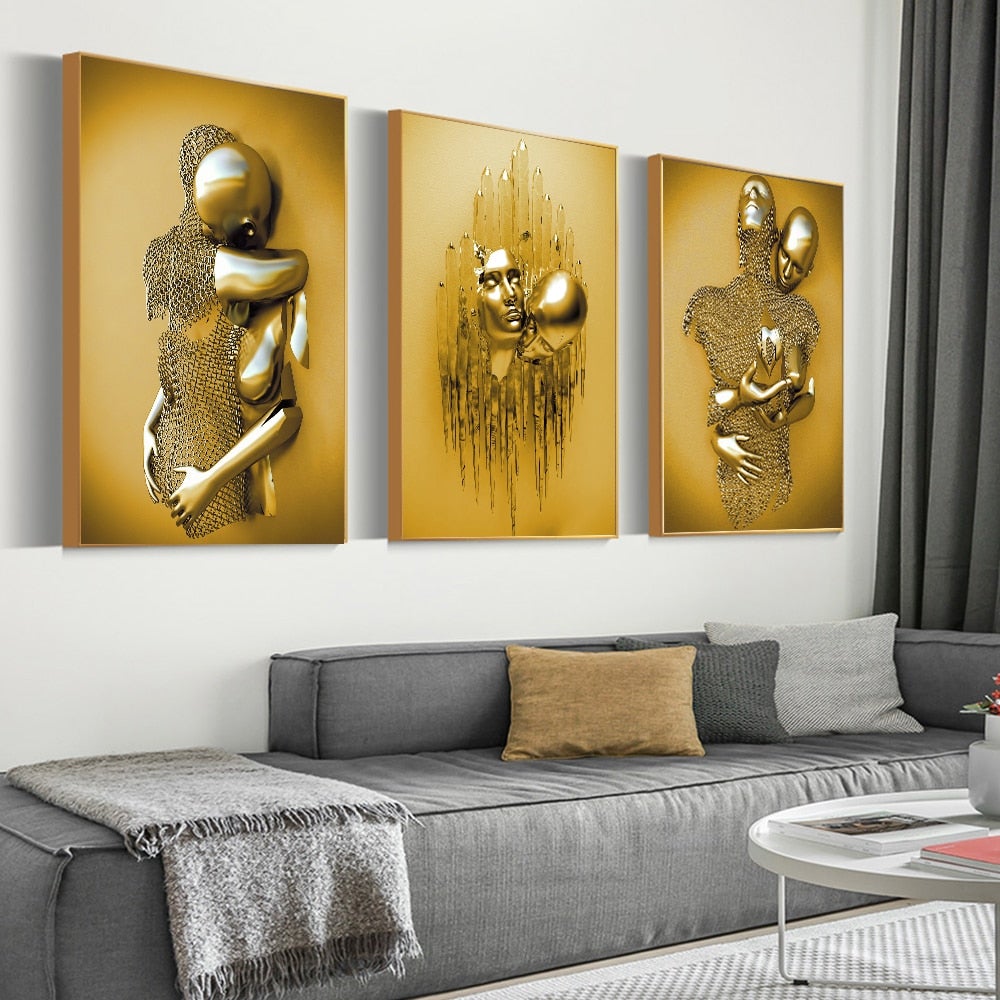 3D Metal Figure Statue Art Canvas Poster