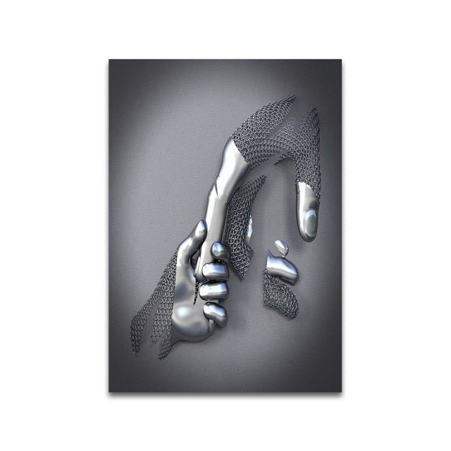 3D Metal Figure Statue Art Canvas Poster
