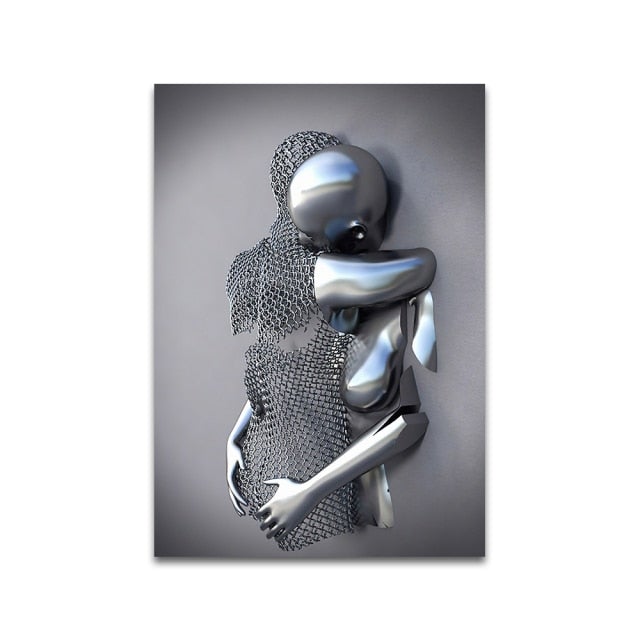 3D Metal Figure Statue Art Canvas Poster