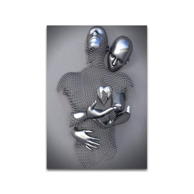 3D Metal Figure Statue Art Canvas Poster