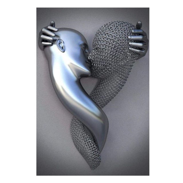 3D Metal Figure Statue Art Canvas Poster