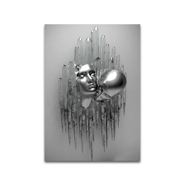 3D Metal Figure Statue Art Canvas Poster