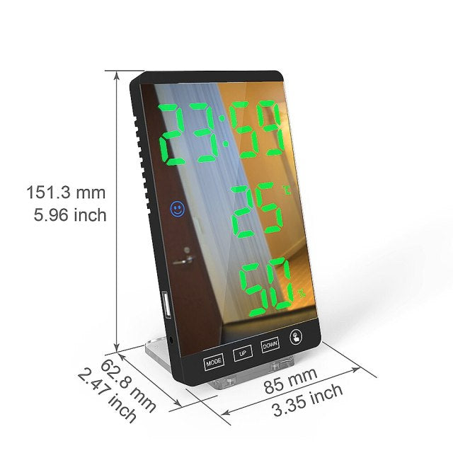 Stylish Multifunctional LED Mirror Alarm Clock