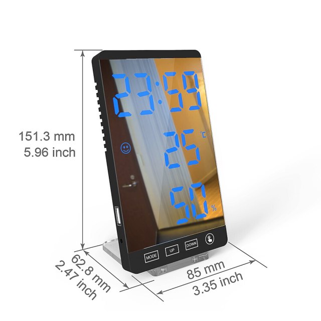Stylish Multifunctional LED Mirror Alarm Clock