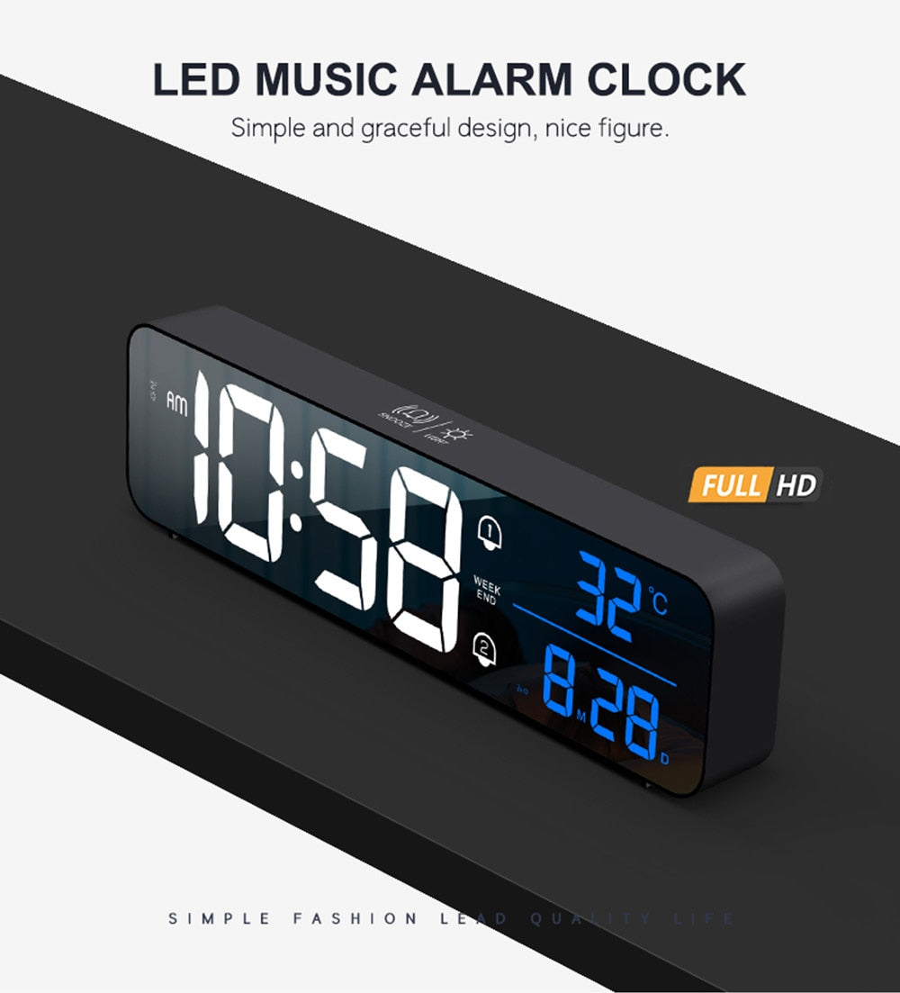 Smart Mirror Led Rechargeable Large Alarm Clock