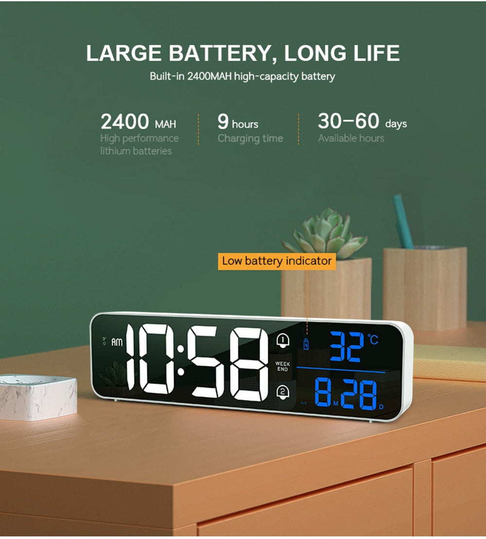 Smart Mirror Led Rechargeable Large Alarm Clock