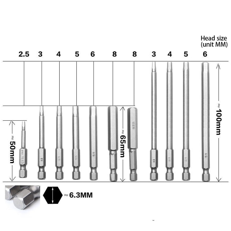 S2 Steel Magnetic Hexagon Dril Bit Set