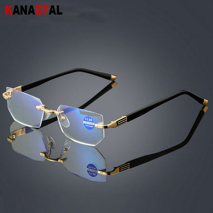 Rimless Anti Blue Light Diamond Cut Reading Glasses