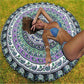 Indian Mandala Round Elephant Tapestry/Beach-Towel/Yoga-Mat - Indigo-Temple