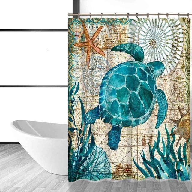 Marine Animals Waterproof Shower Curtain (4 Variations Available) - Indigo-Temple